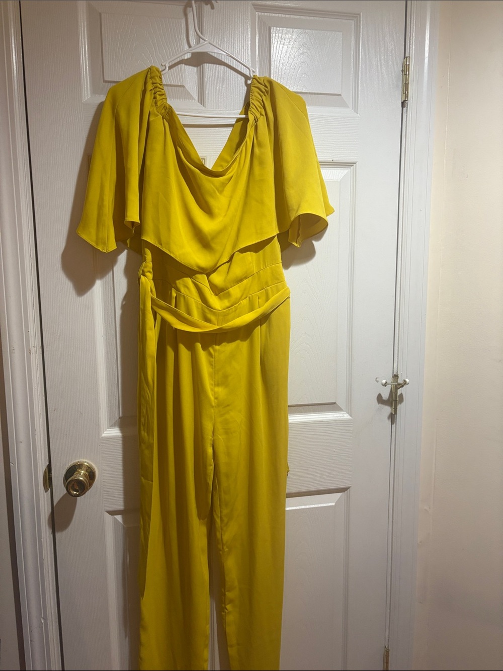 Yellow Draped Neck Women's Jumpsuit